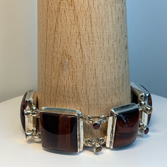 Silpada? Sterling Silver Red Tigers Eye Cabochon Gemstone Toggle Clasp Bracelet - Picture 1 of 16